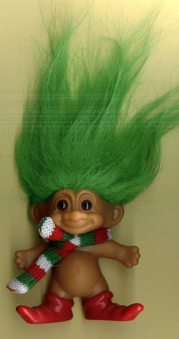 SALE Vintage TROLL DOLL ELF Collectible One Bright Green