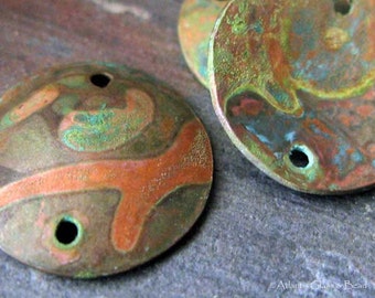 AGB artisan verdigris patina copper jewelry findings domed 16mm discs Kallias 2 pieces