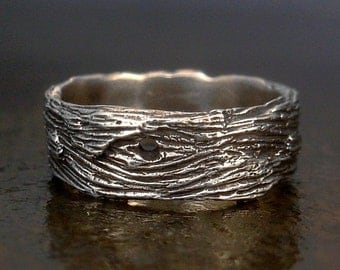 Driftwood Woodgrain Unisex Mens Ring - Sterling Silver Wide Band - Sizes 7, 7.5, 8, 8.5, 9, 9.5, 10, 10.5, 11, 11.5, 12, 12.5, 13, 13.5, 14