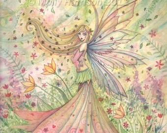 Fairy Print - Summer - Archival Fine Art Giclee Print 5 x 7 - Fairy Illustration by Molly Harrison - Pastel Tones - Art for Girls Room
