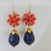 Vintage Coral Lily Lapis Blue Jade Earrings