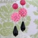 Rose Pink Jade Black Crystal Flower Earrings