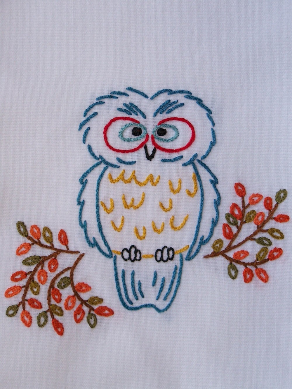 Download Quirky Retro Owl Hand-Embroidered Tea Towel/Dish Towel/Towel