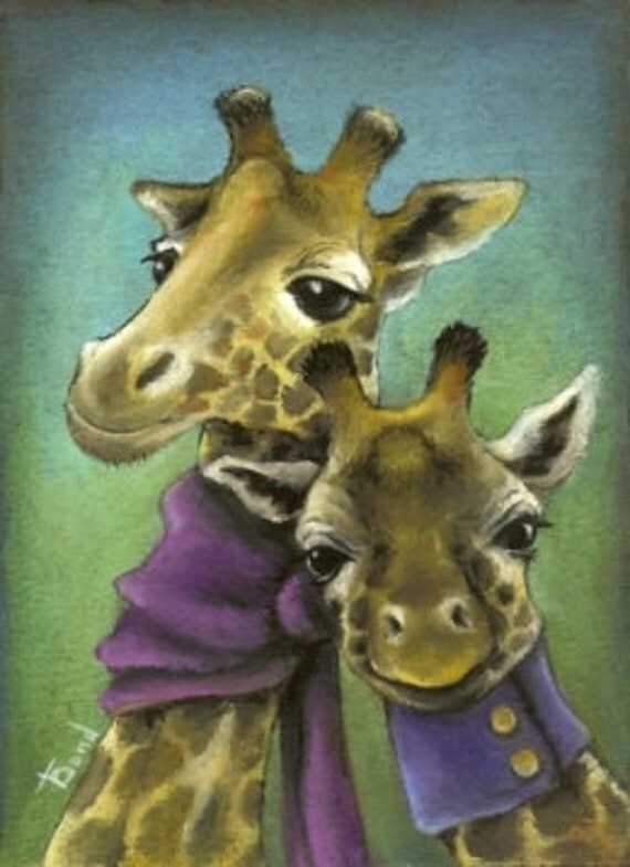 Items similar to Hipster giraffes 5x7 print of a painting by Tanya Bond would look fantastic