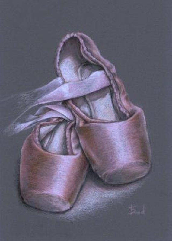 Pointe shoes original coloured pencil drawing by Tanya Bond