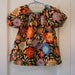 Black Retro Floral Print Peasant Top in Size 6
