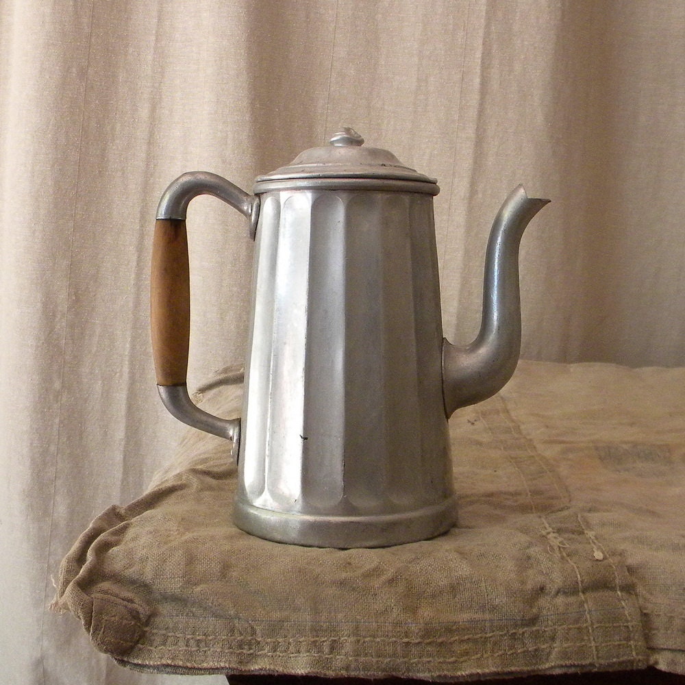 Aluminum coffee pot vintage French country kitchen decor