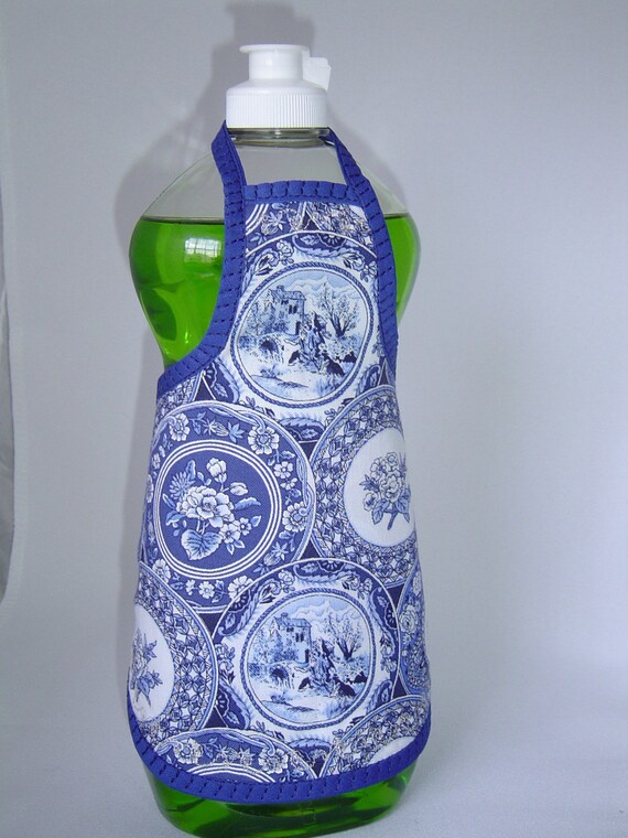 Blue Plate Dish Soap Bottle Apron Cover Wrap Cute Kitchen