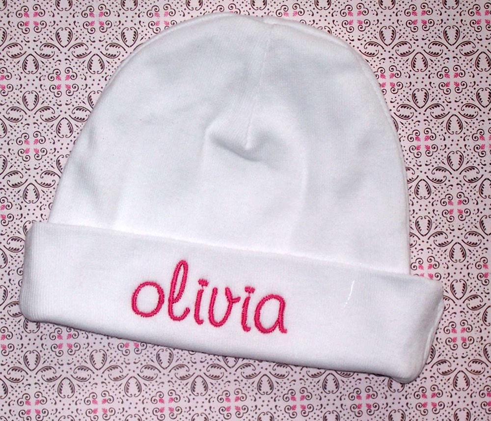 Personalized White Baby Hat Monogrammed by MrsMcKenziesMonogram