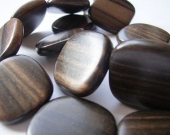 Tiger Ebony Flat Square 25mm Wood Beads, Top-drilled