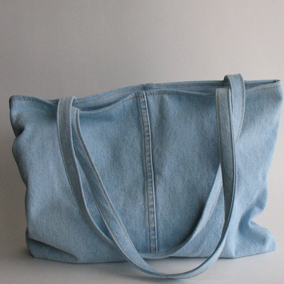 Recycled jeans tote bag upcycled denim handbag