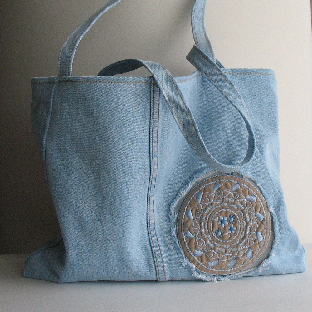 Recycled jeans tote bag upcycled denim handbag