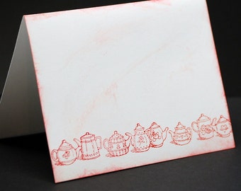 Teapots In A Row, blank or personalized note cards, set of 6