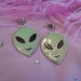 Green Vintage Alien Head Earrings