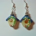 Glass Bead Birdhouse Bird House Earrings with a Medium Blue Roof