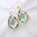 Teal Quartz. CeladonTeardrop. Dangle Earrings. Gold Filled Ear Wires. Gemstone. Fine Jewelry.
