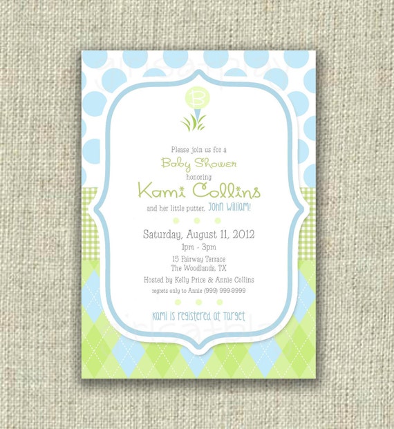Golf Baby Shower Invitation Invite Boy Blue Green Printable - by girlsatplay girls at play Il_570xn
