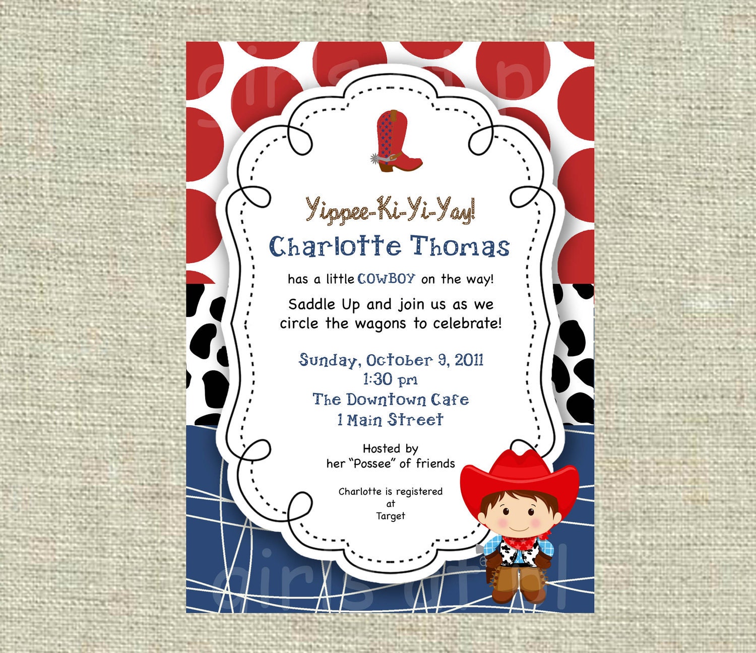 Baby Shower Cowboy Cowgirl Boy Invitation Texas Western