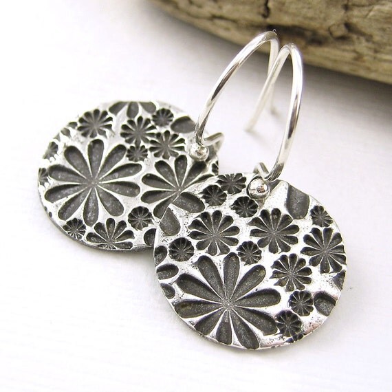 Gerbera Daisy Earrings Flower Jewelry Tiny Silver Circle Earrings