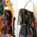 Midnight Rose 1970's Vintage Tiered Black Dress with Sheer Pink Roses and Purple Flowers size Medium
