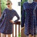 FLORAL 1980's 90's Grunge Vintage Blue Floral Babydoll Dress with Long Sleeves size Small Med