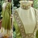 JULIET 1960's 70's Vintage Light Olive Green and Cream Satin MAXI Gown with Ruffles High Collar and Brocade size XS