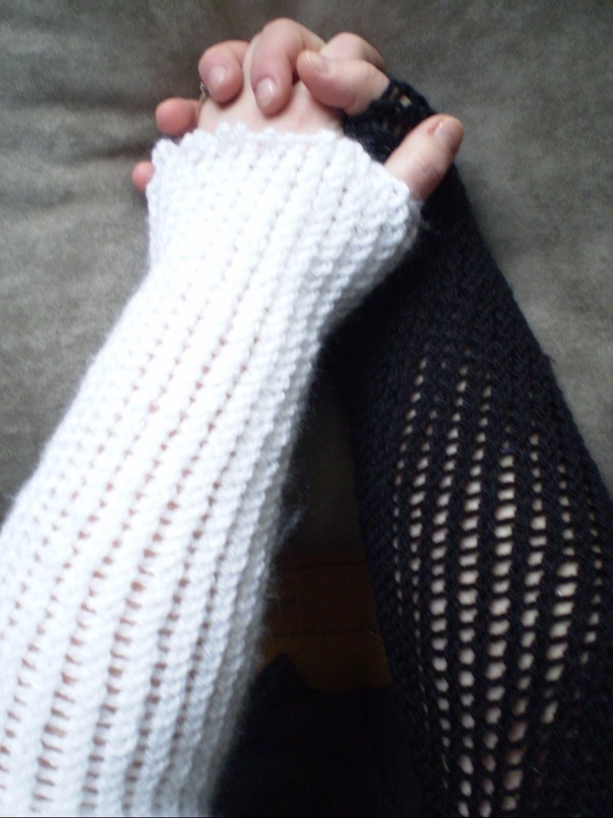 SALE Long Fingerless Gloves Black and White