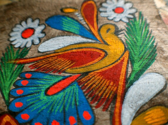 Vintage Amate Bark Painting Mexican Folk Art Pajaro