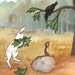 Original Watercolor Rabbit Painting - Gathering Leaves