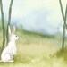 Original Art - White Rabbit in the Bamboo - Watercolor Animal Painting