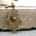 vintage hamsa hand fatima necklace, gold, extra long (last one)
