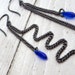 cobalt blue earrings, vintage, gunmetal, long dangle chain, sterling silver