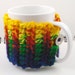 Coffee Mug Cozy in Rainbow Colors with Silver Button
