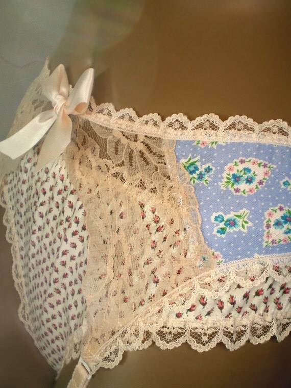 Vintage Style Garter Belt 1930s Shabby Chic Blue Flower by Swoon