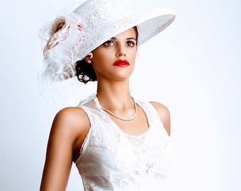 Kentucky Derby Hat - Big brimmed white lace hat