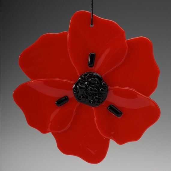 poppy fused glass ornament 4 inches pimento red color poppy fused glass ornament 4 inches pimento red color