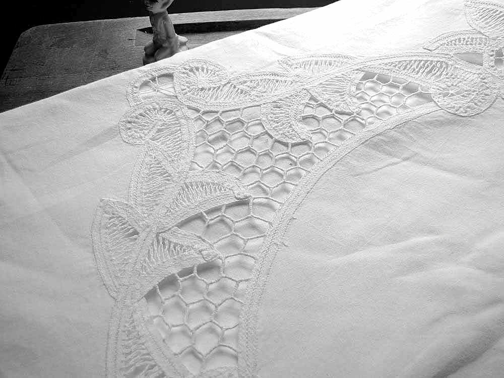 SALE Duvet Cover German White Battenburg Lace King Vintage