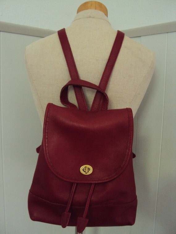 Vintage Designer Coach Red Leather Backpack Purse Tote