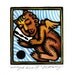 Sleeping Winged Lion linocut print ACEO