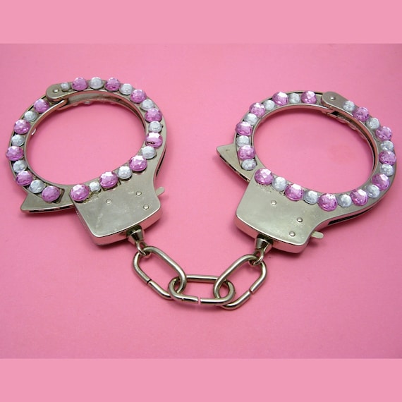 Pink Rhinestone Handcuffs Full Size Working Handcuffs