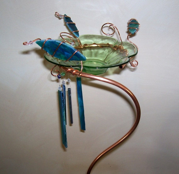 Copper Art Garden Stake Glass Wind Chimes Candle Holder Copper Art Garden Stake Glass Wind Chimes Candle Holder Erfly Or Bird Feeder