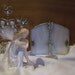 Snow Fairy Door, Glass Garden Art, White Iridescent Stained Glass
