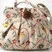 small tote bag, handmade handbag w/ embroidery, purse, beige pleated bag,