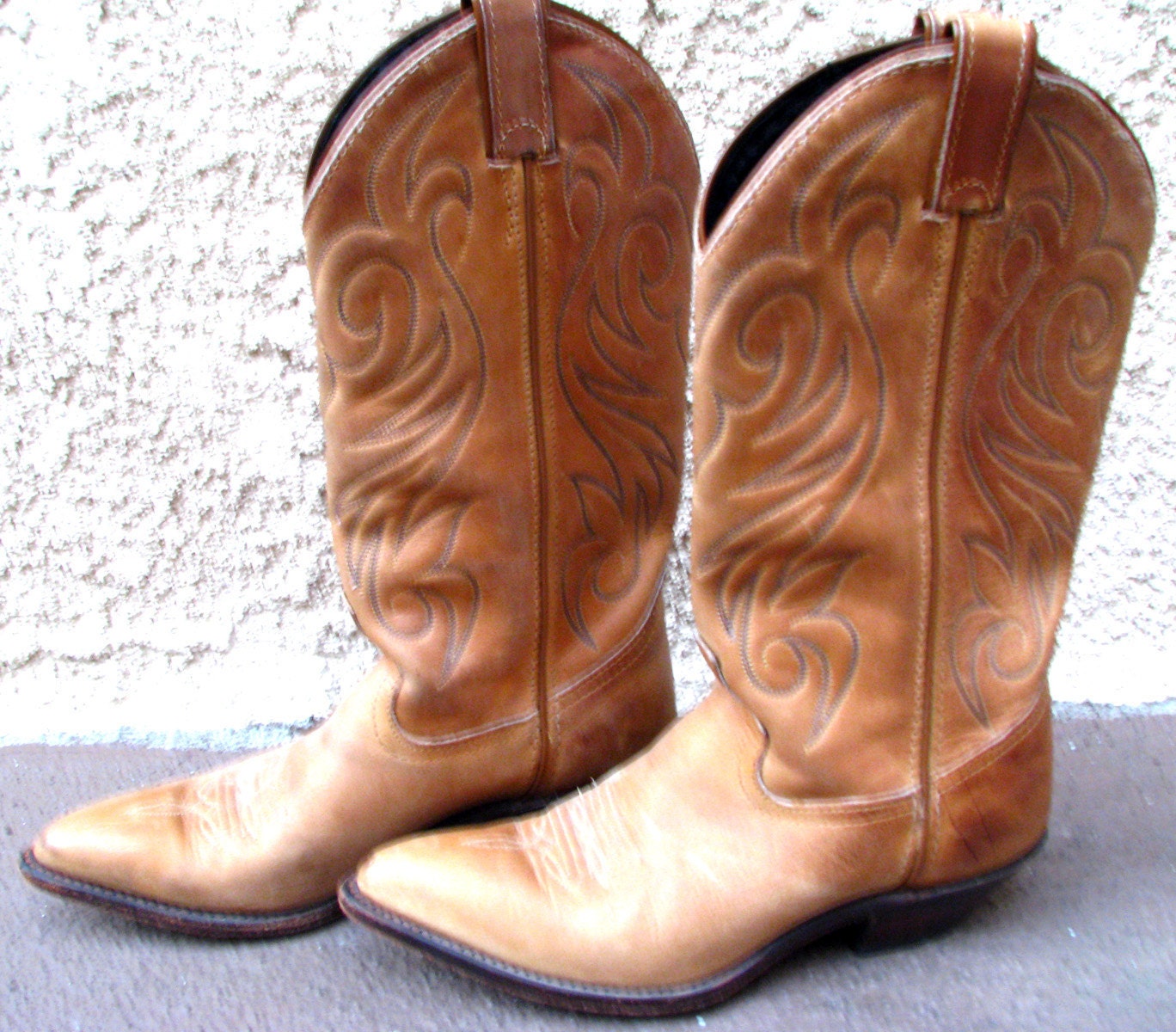 Tan Cowboy Boots Vintage Code West 1970s Size 6 Mens 7