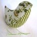 Pale green and Olive BIRDIE with stripes and flowers-little Tweetie