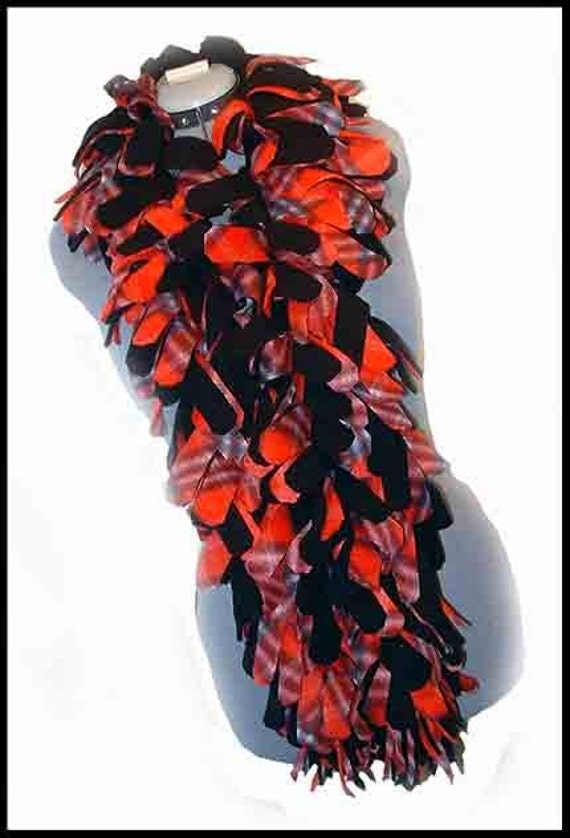 Red Argyle/Black Fleece Boa Scarf 4 Layered by Handmadecrafter