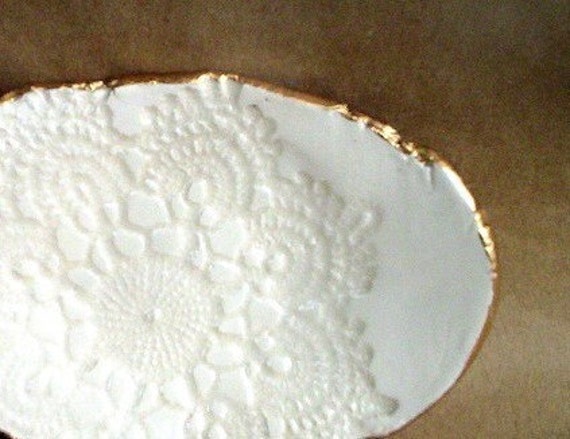 Ceramic White Lace Trinket Dish handmade pottery