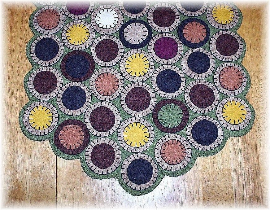 Primitive Felted Wool Felt Penny Rug Table Runner...38 1/2