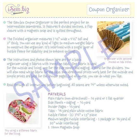 PDF SEWING PATTERN Coupon Organizer Expense Organizer Coupon