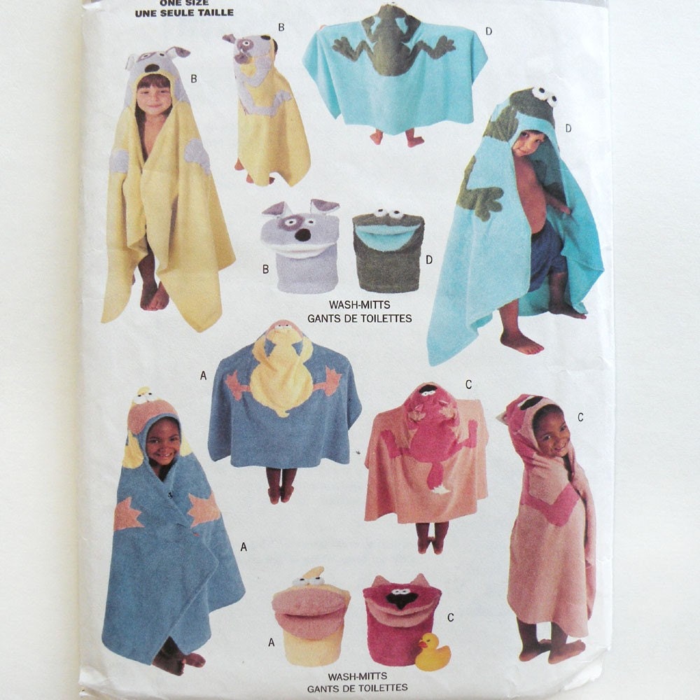 SEWING PATTERN Animal Hooded Towels and Bath Mitts